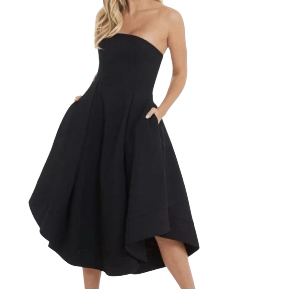 NWT C/MEO Collective Making Waves Strapless Fit & Flare Midi Dress In Black